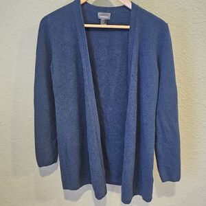State Fusio Open Front Blue Cardigan 100% Merino Wool Size M
